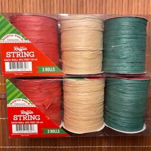 LOT OF 2 Raffia String Ribbon Holiday Christmas 3 Rolls In Each (6 Total)